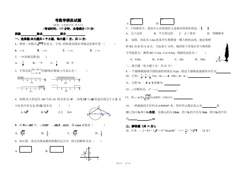 中考数学模拟考试题卷(含答案) (10)