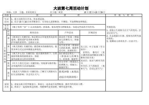 大班上第七周计划