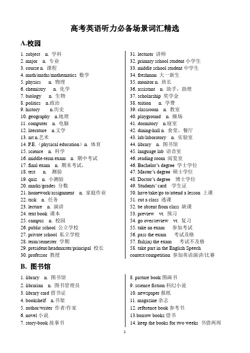 2020年北京市英语听力高考必备场景词汇精选(word版)