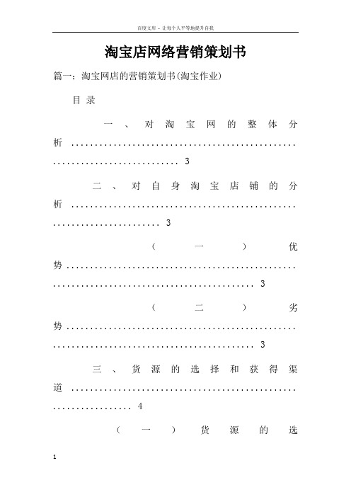 淘宝店网络营销策划书