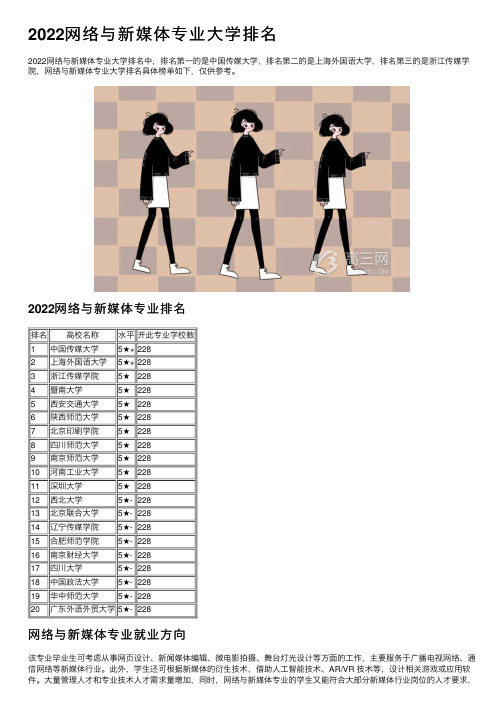 2022网络与新媒体专业大学排名