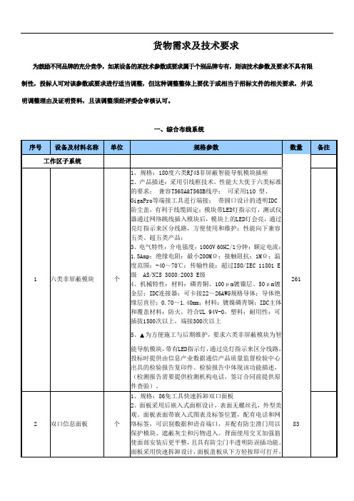 货物需求及技术要求