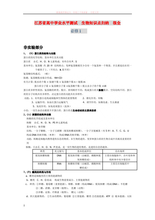 江苏省高中学业水平测试生物知识点归纳很全 