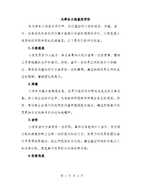 大学生小组鉴定评价（2篇）