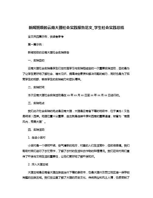 新闻班级的云南大理社会实践报告范文_学生社会实践总结