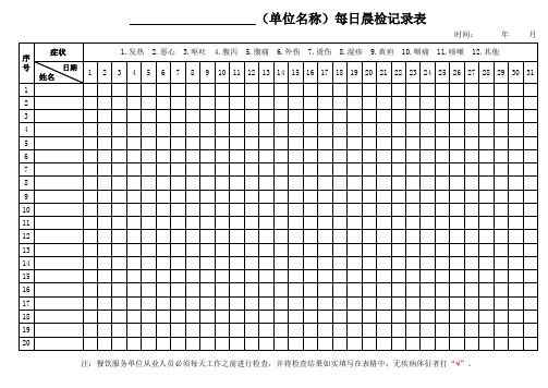 餐饮从业人员晨检记录表格