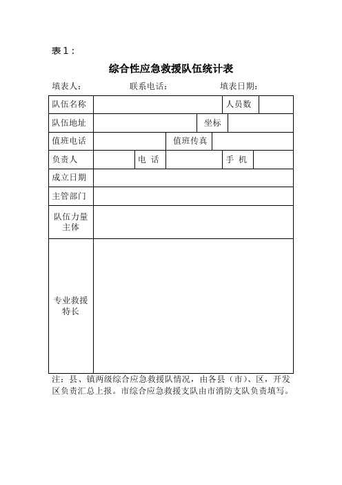 综合性应急救援队伍统计表