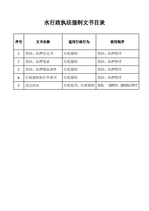 水行政执法强制文书目录