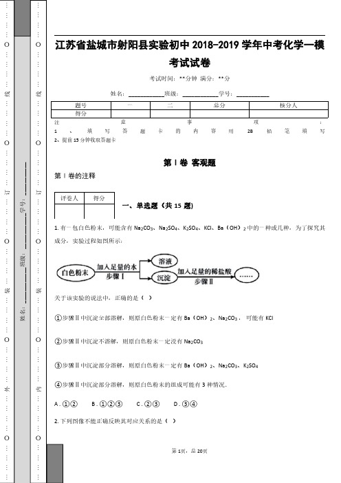 _江苏省盐城市射阳县实验初中2018-2019学年中考化学一模考试试卷(含答案)