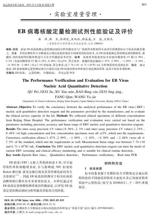 EB病毒核酸定量检测试剂性能验证及评价