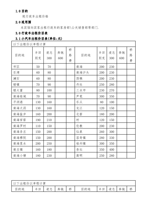 WI-ZB-03-02宾馆行政车出租价目表