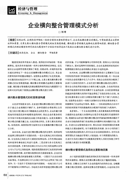 企业横向整合管理模式分析