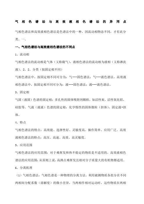 气相色谱法与高效液相色谱法的异同点