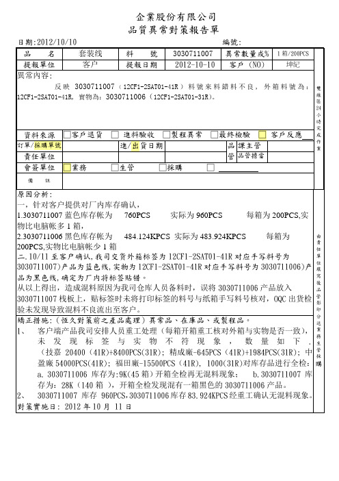 标签与实物不符8D分析报告