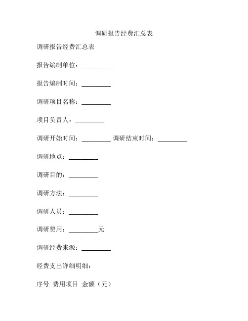 调研报告经费汇总表