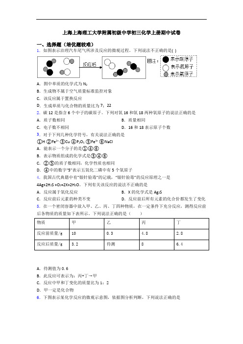 上海上海理工大学附属初级中学初三化学上册期中试卷