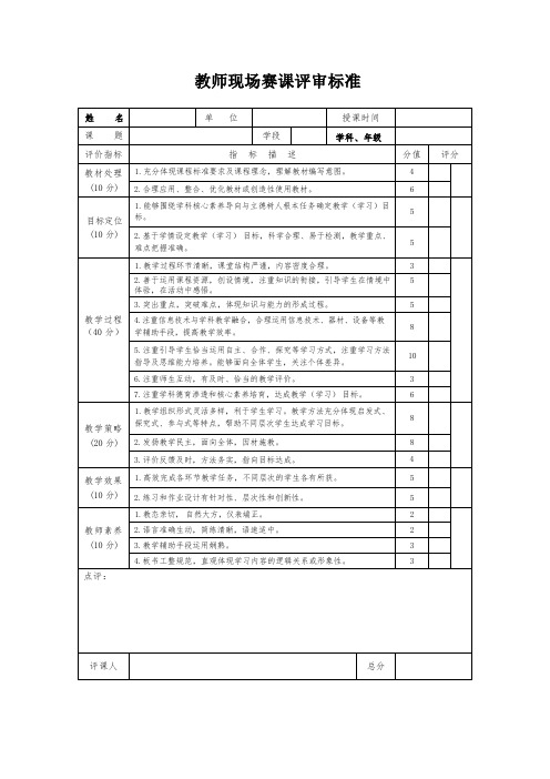 教师现场赛课评审标准