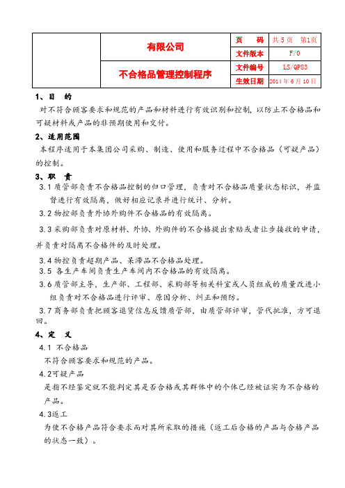 不合格品管理控制程序 1(1)【ISO9001程序表格记录】 