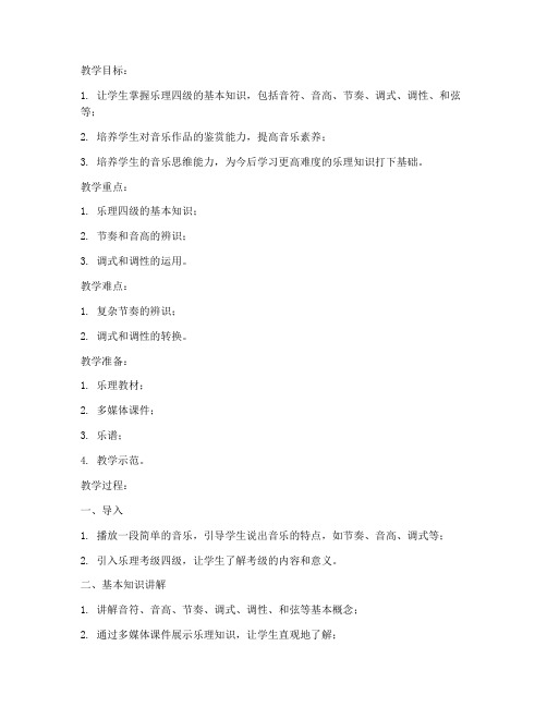 乐理考级四级教案模板范文