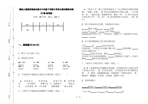 精选人教版积累综合练习六年级下学期小学语文期末模拟试卷II卷-标准版