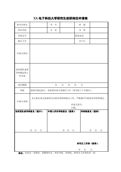 XX电子科技大学研究生助研岗位申请表