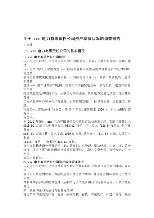 关于xxx电力有限责任公司资产减值状况的调查报告