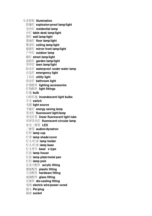 (英)LED照明及灯饰行业中英文词汇对照