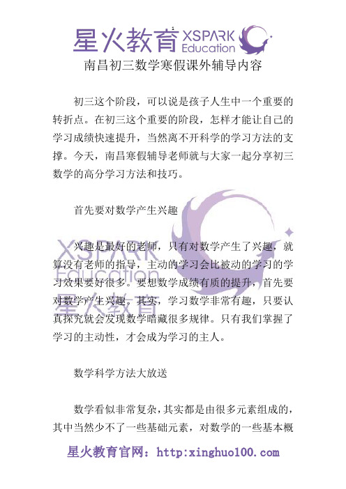 南昌初三数学寒假课外辅导内容