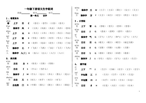 小学语文一年级下册组词【带拼音、部首】