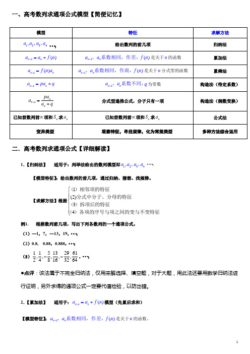 求数列通项公式的七种模型