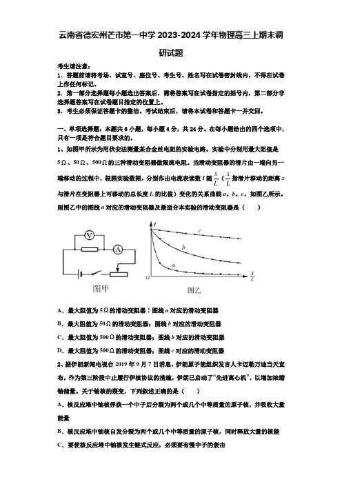 云南省德宏州芒市第一中学2023-2024学年物理高三上期末调研试题含解析