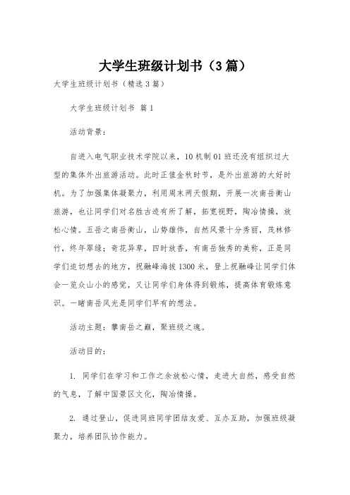 大学生班级计划书(3篇)