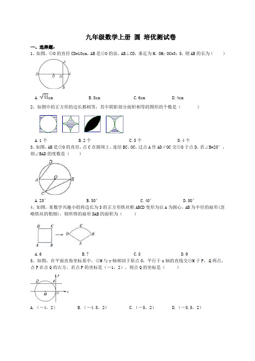 九年级数学上册 圆 培优测试卷(含答案)