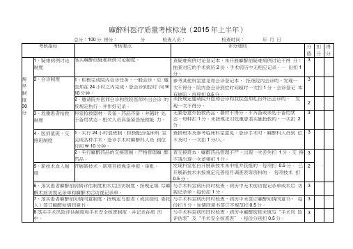 二甲中医院麻醉科医疗质量考核标准2015