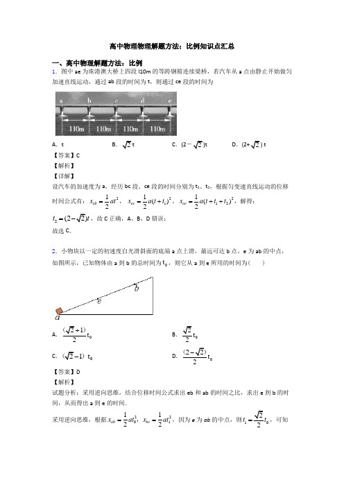 高中物理物理解题方法：比例知识点汇总