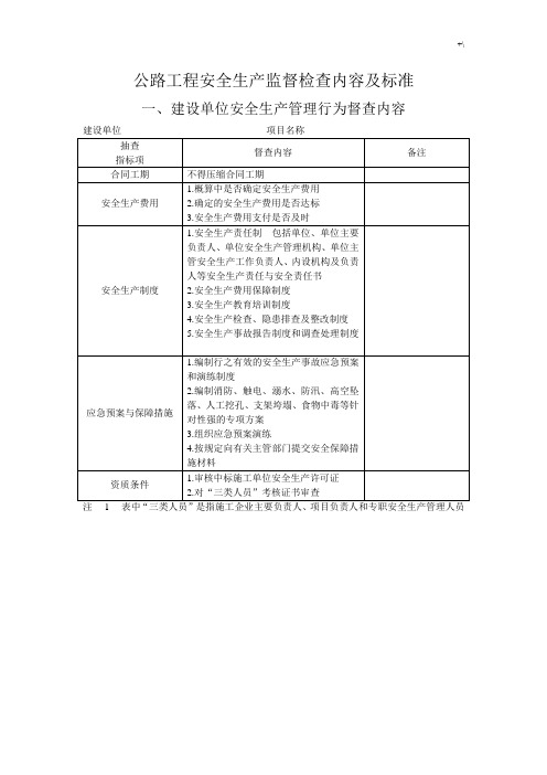 公路项目工程安全生产监督检查内容及其标准