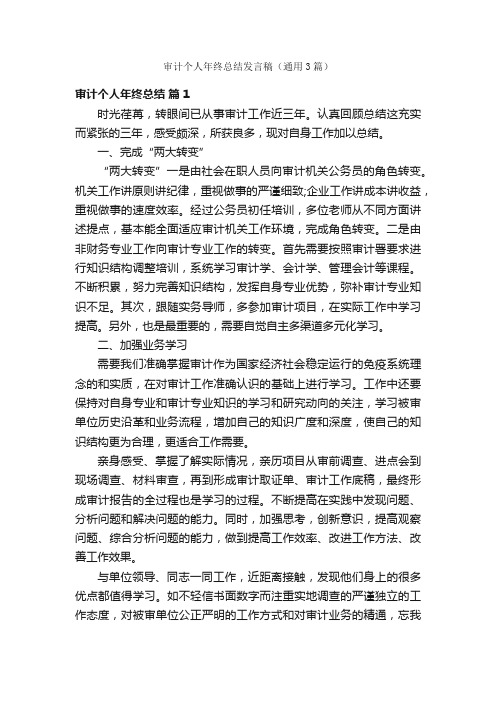 审计个人年终总结发言稿（通用3篇）