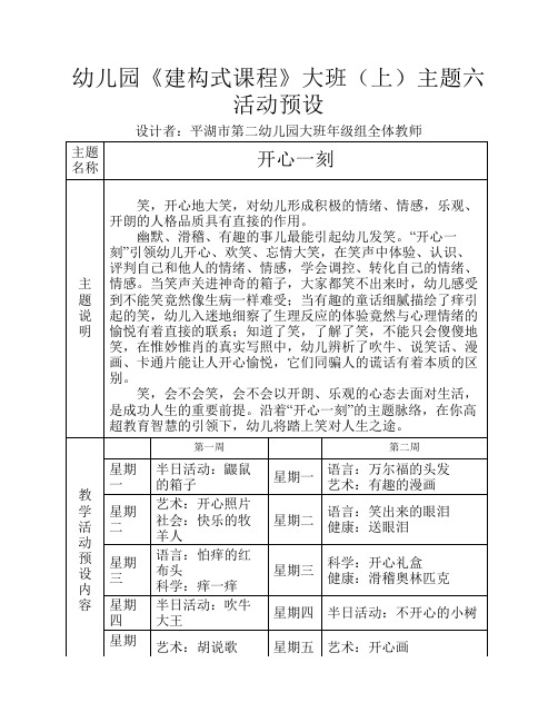 幼儿园建构式课程大班(上)主题六活动预设