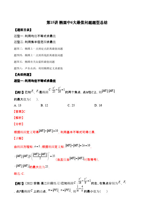 第15讲 椭圆中6大最值问题题型总结(解析版)