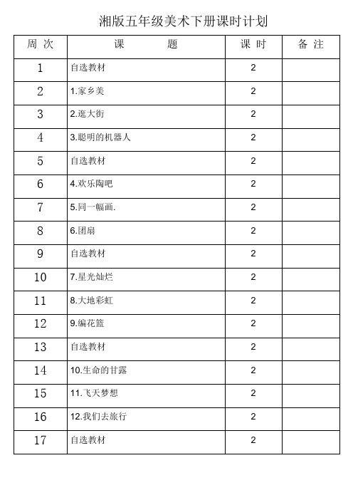 湘版五年级美术下册课时计划