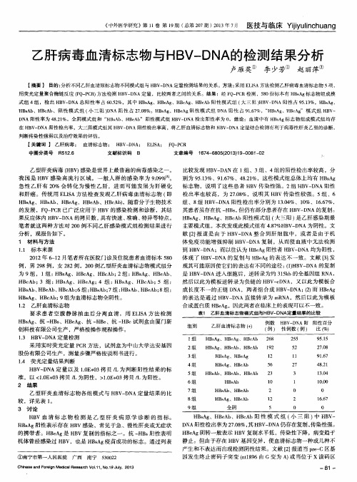 乙肝病毒血清标志物与HBV—DNA的检测结果分析