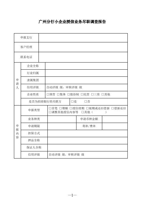 广州分行小企业授信业务尽职调查报告