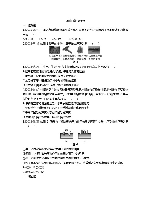 2020年初二物理下——课时训练(1) 压强(含答案)