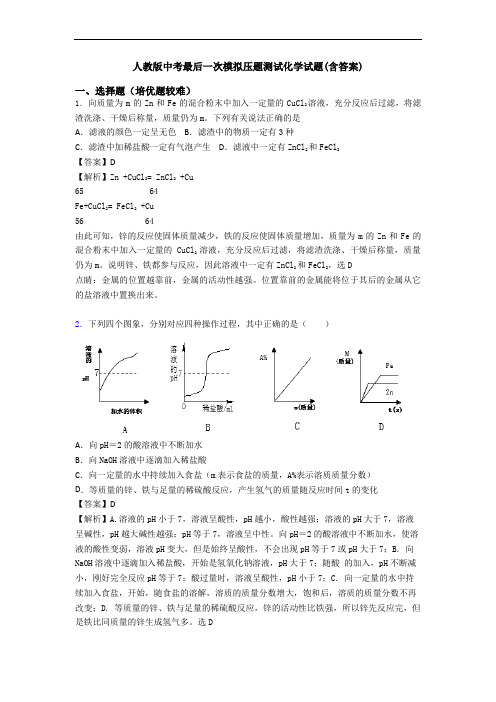 人教版中考最后一次模拟压题测试化学试题(含答案)