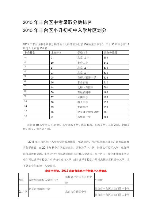 2015年丰台小升初入学片区划分及排名