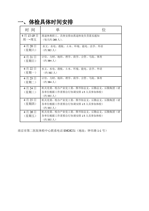 一、体检具体时间安排