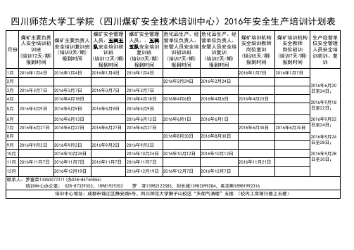 2016年全年培训计划