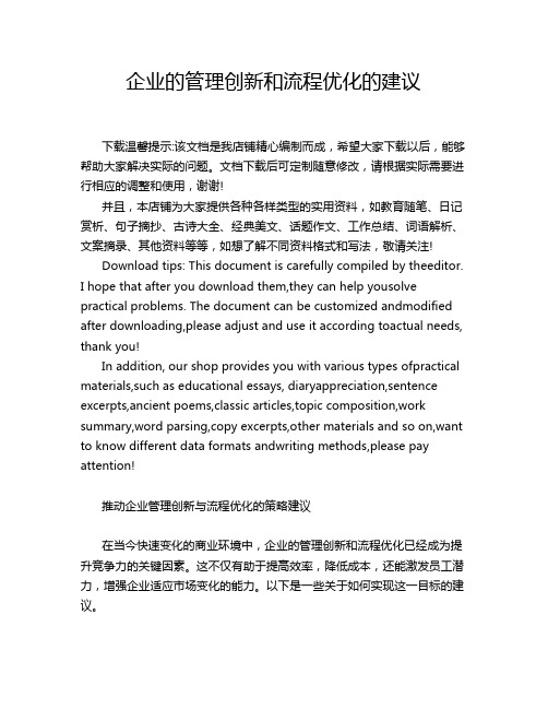 企业的管理创新和流程优化的建议