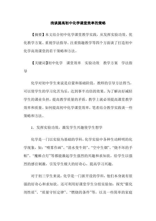 浅谈提高初中化学课堂效率的策略