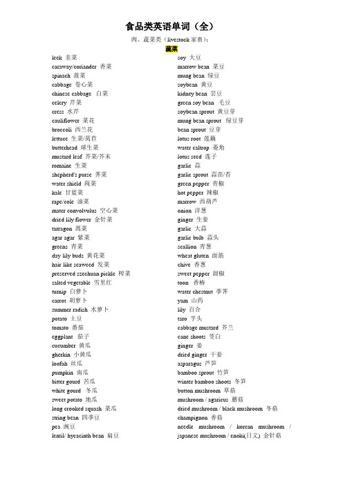 食品类英语单词大全